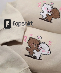 Embroidered Cute Mocha Milk Bears Sweatshirt Custom…