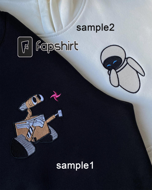 Wall-E and Eve Shirts, Wall-E and Eve Couple Shirts, Wall-E and Eve Embroidered crewneck