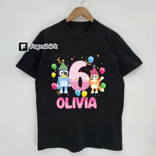 Personalized Bluey Birthday Shirt, Bluey Birthday Girl Shirts, Personalized Bluey Shirt, Custom Bluey Birthday Shirt, Bluey Party Shirt