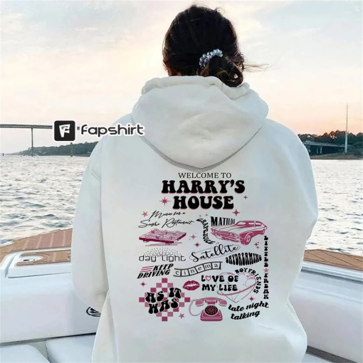 Harry’s House Print Hoodie, Y2K Aesthetic Hooded Pullover, Love on Tour Hoodie, Cozy Hoodie for Women, Welcome To Harry House, Gift for Her