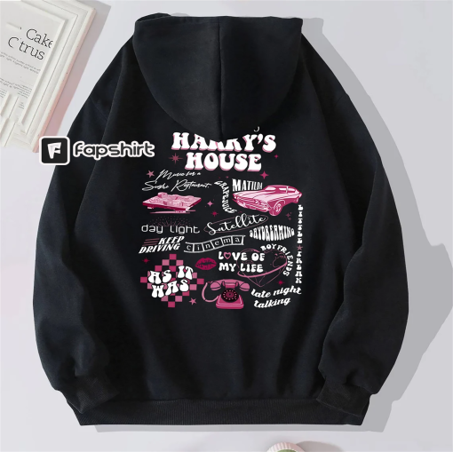 Harry’s House Print Hoodie, Y2K Aesthetic Hooded Pullover, Love on Tour Hoodie, Cozy Hoodie for Women, Welcome To Harry House, Gift for Her