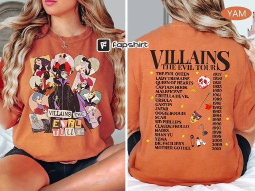 Disney Villains The Evil Tour Shirt, Retro Disney Villains Characters Comcert Music Shirt, Disney Eras Tour, Disney Matching Tee 2023