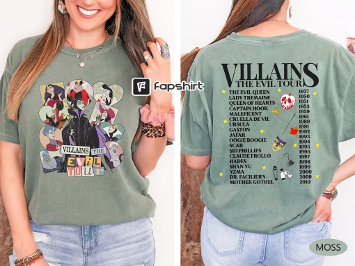 Disney Villains The Evil Tour Shirt, Retro Disney Villains Characters Comcert Music Shirt, Disney Eras Tour, Disney Matching Tee 2023