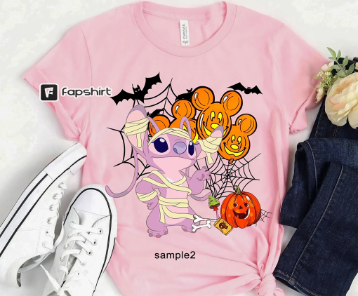 Disney Stitch and Angel Mummy Halloween Costume Shirt, Lilo and Stitch Halloween Shirt, Disneyland Halloween Family Matching Shirt