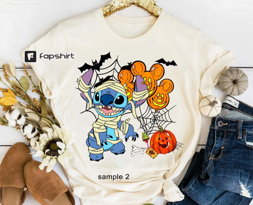 Disney Stitch and Angel Mummy Halloween Costume Shirt, Lilo and Stitch Halloween Shirt, Disneyland Halloween Family Matching Shirt