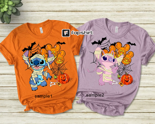 Disney Stitch and Angel Mummy Halloween Costume Shirt, Lilo and Stitch Halloween Shirt, Disneyland Halloween Family Matching Shirt