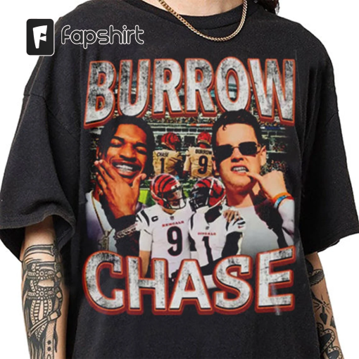 Retro Joe Burrow 90s Vintage Sweatshirt – JaMarr Chase American Football Vintage Graphic Tee – Burrow Chase 90s Vintage Oversized Retro Tee