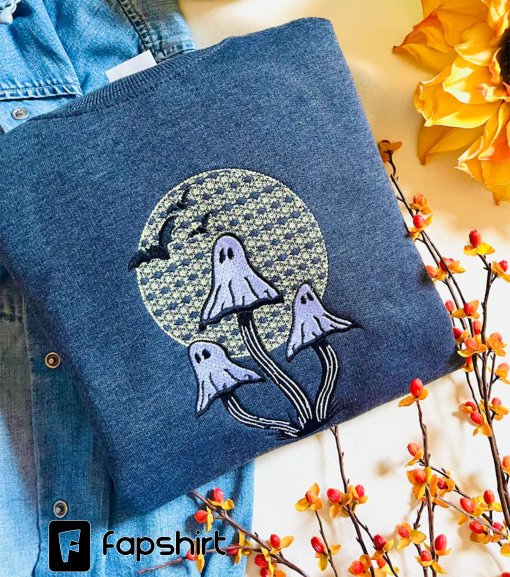 Ghost Mushroom Embroidered Crewneck | Ghost Crewneck | Halloween Sweatshirt | Mushroom Sweatshirt | Mushroom Gifts