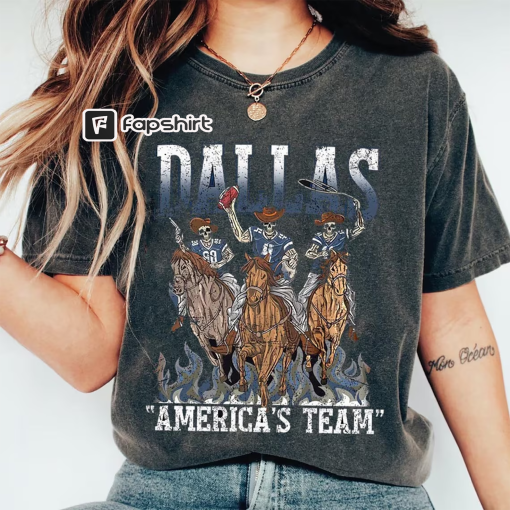 Vintage Dallas America’s Team Shirt, Warren Lotas x Football, Dallas Cowboys Shirt, Football Skeleton Shirt For Fan, Football Sweatshirt