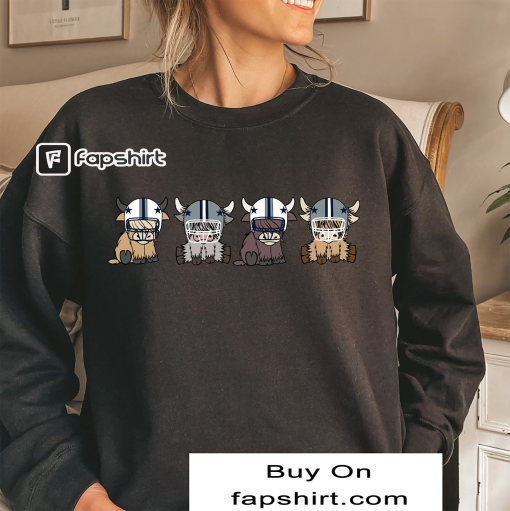 Highland Cow Football Crewneck | Dallas Highland Cow Football Sweatshirt | Cute Cow Sweater | Dallas Tx Sweatshirt |