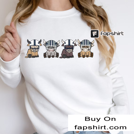 Highland Cow Football Crewneck | Dallas Highland Cow Football Sweatshirt | Cute Cow Sweater | Dallas Tx Sweatshirt |