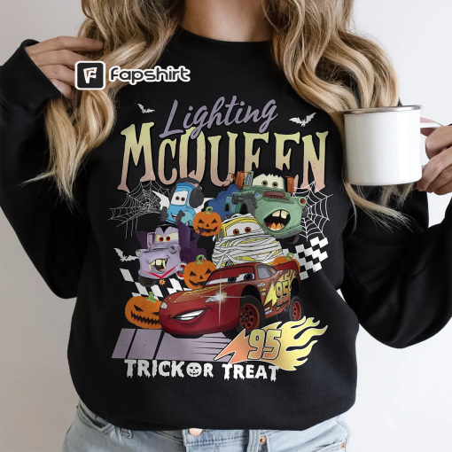 Disney Cars Halloween Sweatshirt, Retro Lightning McQueen Halloween Comfort Colors Shirt, Disney Halloween Shirt, McQueen Shirt,Disney Shirt