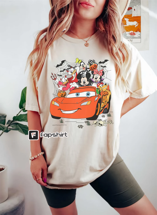 Vintage Mickey and Friends Lightning McQueen Halloween Comfort Colors Shirt, Disney Cars Halloween Shirt, Disney Halloween Shirt