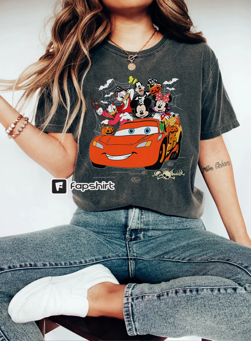 Vintage Mickey and Friends Lightning McQueen Halloween Comfort Colors Shirt, Disney Cars Halloween Shirt, Disney Halloween Shirt