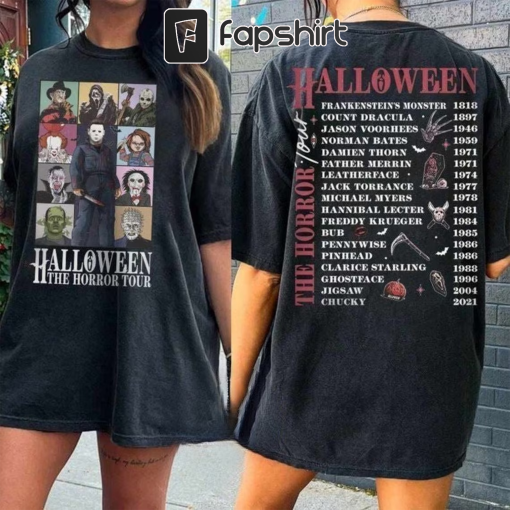 Vintage Halloween Characters The Horror Tour T-shirt, T Shirt, 90s Halloween Graphic Tee, Ghost Face Shirt, Scream Dyed T-shirt, Halloween