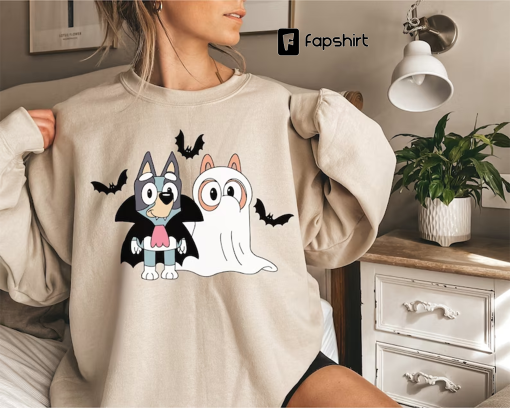 Bluey And Bingo Funny Halloween Spooky Season Sweatshirt, Bluey Family Scary Kids Halloween Trick or Treat T-Shirt, Spooky Vibes Fall Shirts