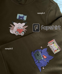 Pokemon Gengar Embroidered Hoodie Sweatshirt, Spooky Season…