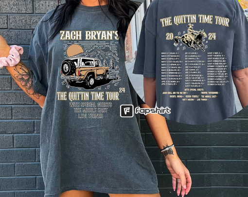 Zach Bryan The Quittin Time Tour 2024 Back And Front Comfort Colors Shirt, Vintage Zach Bryan Tour 2024, Country Music Shirt.