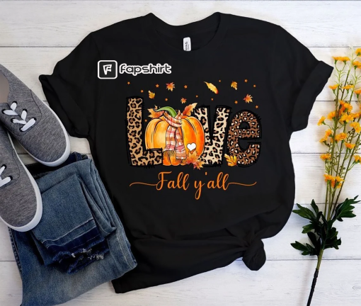 Love Fall Y’All Shirt, Leopard Pumpkin Print Fall Shirt, Hello Pumpkin, Fall Vibes, Peace Love Thanksgiving, Family Thanksgiving Shirt