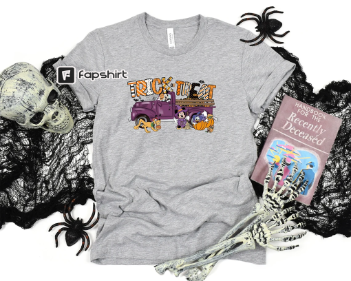 Mickey And Friends Halloween Trick Or Treat Truck Shirt, Vintage Disney Halloween Fall Truck Shirt Hoodie Sweatshirt, Retro Halloween Shirt