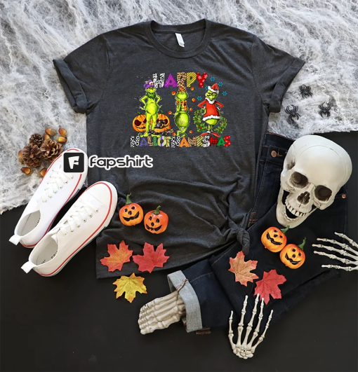 Halloween Thanksgiving Christmas Shirt, Happy HalloThanksMas Sweatshirts, Happy Hallothanksmas Shirts, Funny Halloween Shirt, Christmas Tee