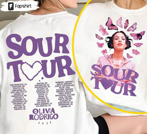 Sour Tour Olivia Rodrigo Sweatshirt, Vintage Butterfly Unisex T-shirt Short Sleeve