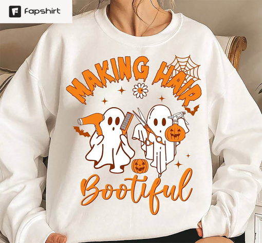 Retro Halloween Sweatshirt, Making Hair Bootiful Funny Scary Crewneck Long Sleeve