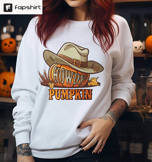 Howdy Pumpkin Shirt, Retro Western Cowboy For Boys Tank Top Sweatshirt