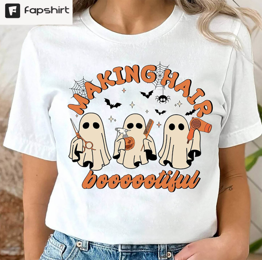 Boo Ghost Hair Stylist Shirt, Halloween Making Hair Bootiful Crewneck Sweatshirt