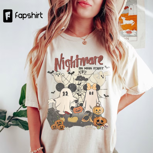 Vintage Mickey Minnie Halloween Shirt, Nightmare On The Main Street, Disney Halloween Shirt, Halloween Pumpkin Tee, Retro Mickey Ghost Shirt