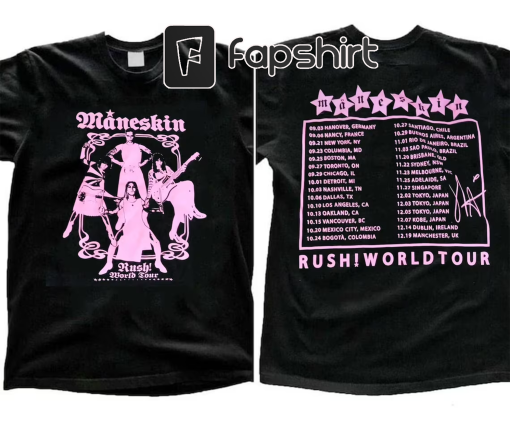 Maneskin Band Music Shirt 2 Sides, Rush! World Tour 2023 Ticket Vintage 90s Y2K Graphic Tee, Rock Concert Retro Gift For Fan Bootleg