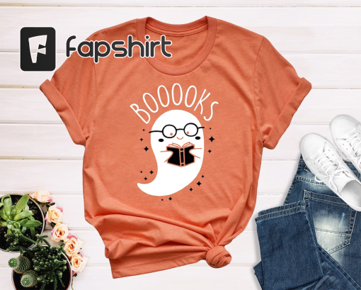 Booooks Shirt,Halloween Shirt For Books Lover,Ghost Books T-Shirt,Bookworm Shirt,Librarian Shirt,Halloween Gift,Ghost Shirt,Book Lover Gifts