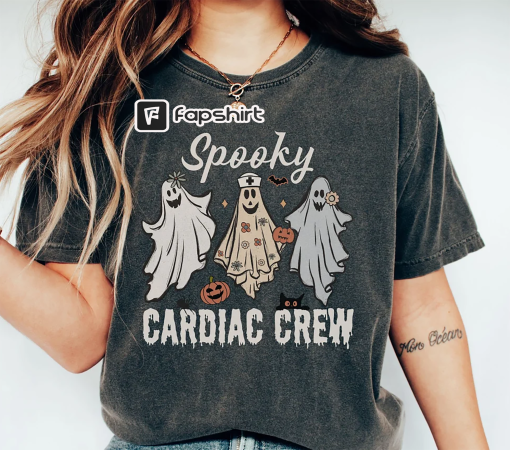 Halloween Cardiac Crew Comfort Colors Shirt, Nurse Retro Ghost Shirt, Spooky Nurse Shirt, CCU Nurse, Cardiac Nurse Gift, Cardiology Crew Tee