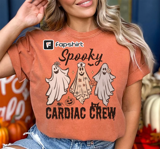 Halloween Cardiac Crew Comfort Colors Shirt, Nurse Retro Ghost Shirt, Spooky Nurse Shirt, CCU Nurse, Cardiac Nurse Gift, Cardiology Crew Tee