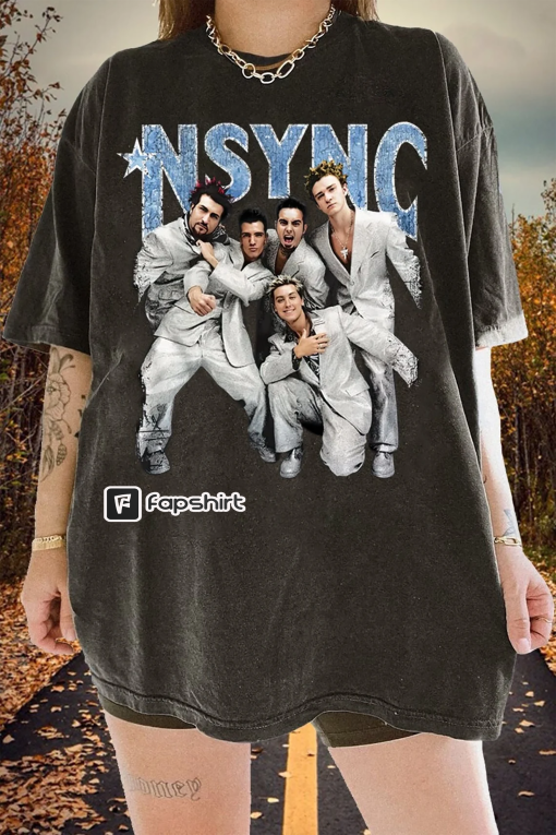 Vintage Nsync Boy Band Album Graphic Comfort Colors Oversized 90s T Shirt, NSYNC Silver Suit Boy Band Shirt