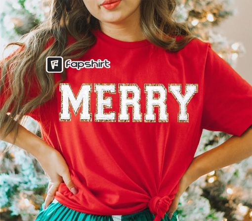 Chenille Patch Christmas Sweatshirt, Christmas Shirts, Merry Christmas Crewneck, Cute Winter Sweater