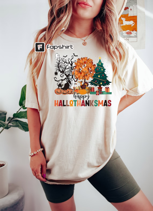 Comfort Colors Happy Hallothanksmas Shirt,Halloween Shirt,Thanksgiving Shirt,Christmas Shirt,Winter Clothing,Cute Halloween ,Hallothanksmas