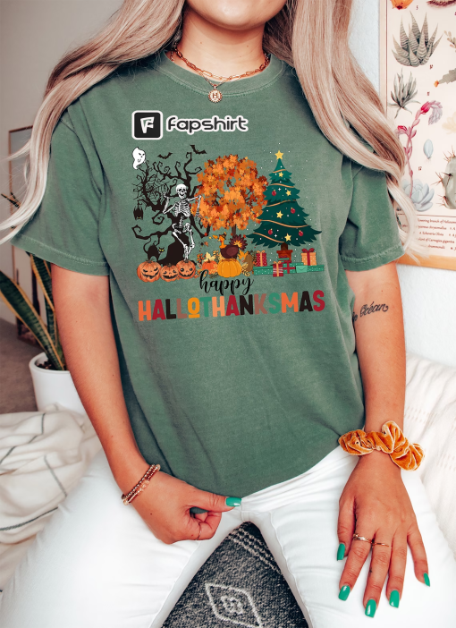 Comfort Colors Happy Hallothanksmas Shirt,Halloween Shirt,Thanksgiving Shirt,Christmas Shirt,Winter Clothing,Cute Halloween ,Hallothanksmas