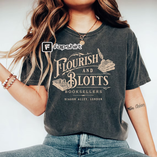 Flourish Blotts Comfort Color Shirt, Bookish Shirt, HP Fan, Potter Shirt Wizard Book Magic Wizard Vintage tee Witchcraft School Gift For Her