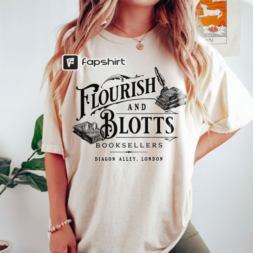 Flourish Blotts Comfort Color Shirt, Bookish Shirt, HP Fan, Potter Shirt Wizard Book Magic Wizard Vintage tee Witchcraft School Gift For Her