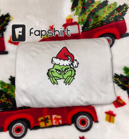 Grinch Face Embroidered Sweatshirt