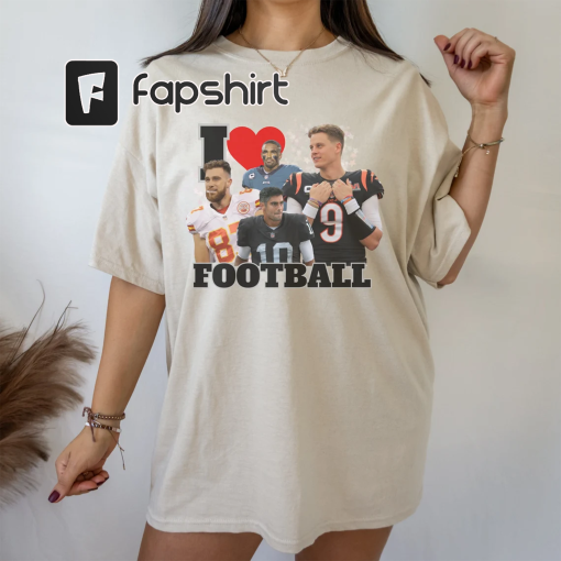 I Love Football Tshirt, Joe Burrow Shirt, NFL Vintage shirt, 90s Jimmy Garoppolo Gear, Funny Travis Kelce Shirt, Jalen Hurts NFL Crush