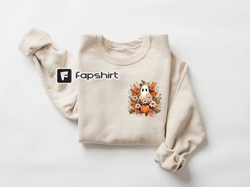 Floral Ghost Sweatshirt, Pocket Floral Ghost Shirt, Halloween Ghost Sweatshirt, Flower Halloween Shirt, Vintage Sweatshirt, Fall Sweater