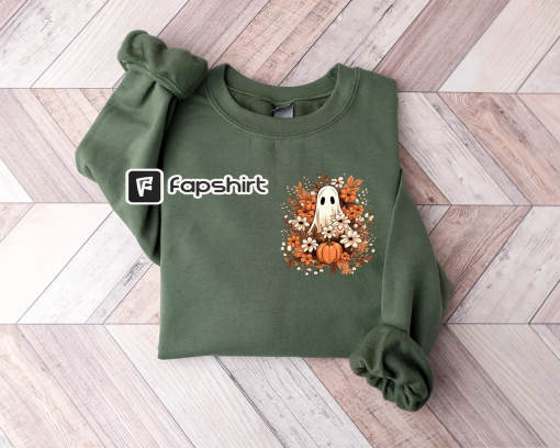 Floral Ghost Sweatshirt, Pocket Floral Ghost Shirt, Halloween Ghost Sweatshirt, Flower Halloween Shirt, Vintage Sweatshirt, Fall Sweater