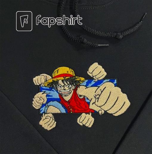 L.uffy From OnePiece Embroidered Anime Embroidered Sweatshirt Anime Gift Shirts, Trending Mangan Embroidered Sweater, Best Anime Embroidered