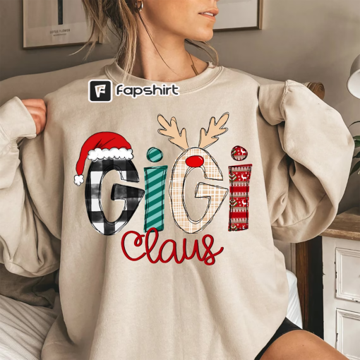 Custom Gigi Claus Sweatshirt, Christmas Grandma Claus Sweatshirt, Grandma Sweater, Custom Nana And Grandkids Sweatshirt, Gifts For Nana Gigi