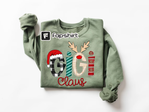 Custom Gigi Claus Sweatshirt, Christmas Grandma Claus Sweatshirt, Grandma Sweater, Custom Nana And Grandkids Sweatshirt, Gifts For Nana Gigi