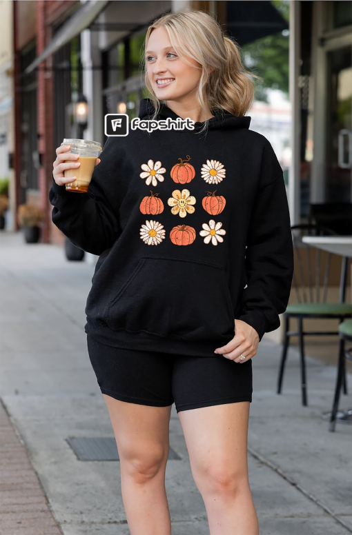 Flowers and Pumpkins Hoodie, Pumpkin Fall Hoodie, Cozy Fall Sweatshirt, Family Thanksgiving Shirt, Fall Lover Tshirt, Cute Pumpkin Tshirt