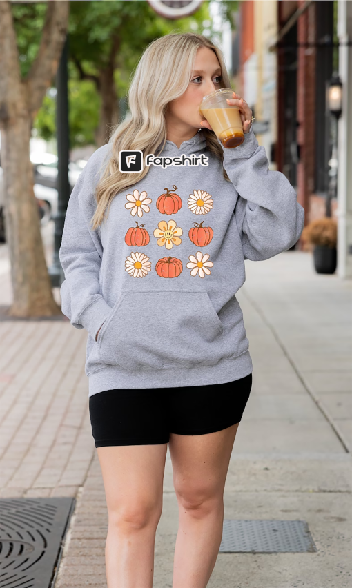 Flowers and Pumpkins Hoodie, Pumpkin Fall Hoodie, Cozy Fall Sweatshirt, Family Thanksgiving Shirt, Fall Lover Tshirt, Cute Pumpkin Tshirt