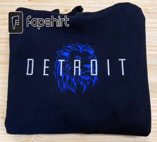 Detroit Embroidered Hoodie- Trendy Embroidery – Embroidered Sweatshirt- Football